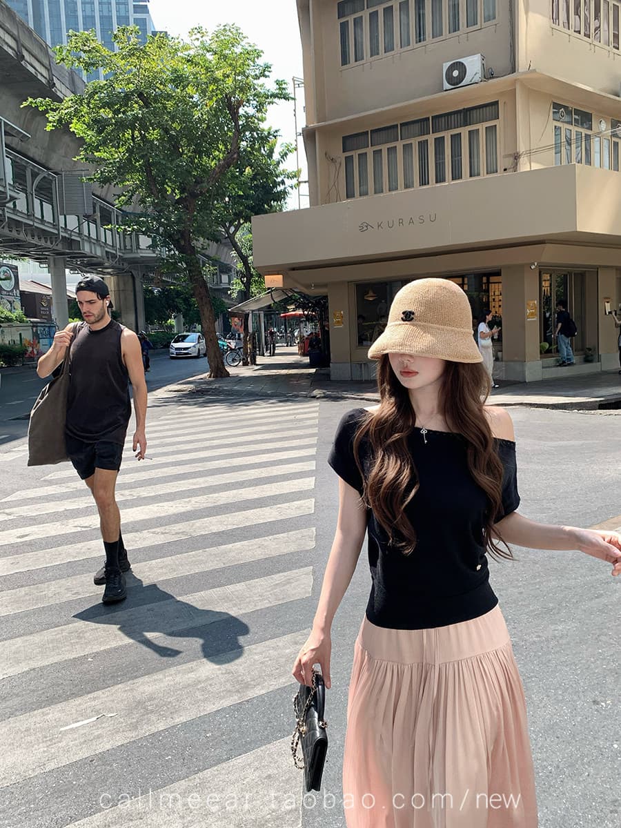 callmeear 작은 섬 Breeze 라이 경기 서울 주간 실크 비스듬한 어깨 레이스 티셔츠 여성 슬림해 보이는 핫걸 맨위 상세 이미지 21
