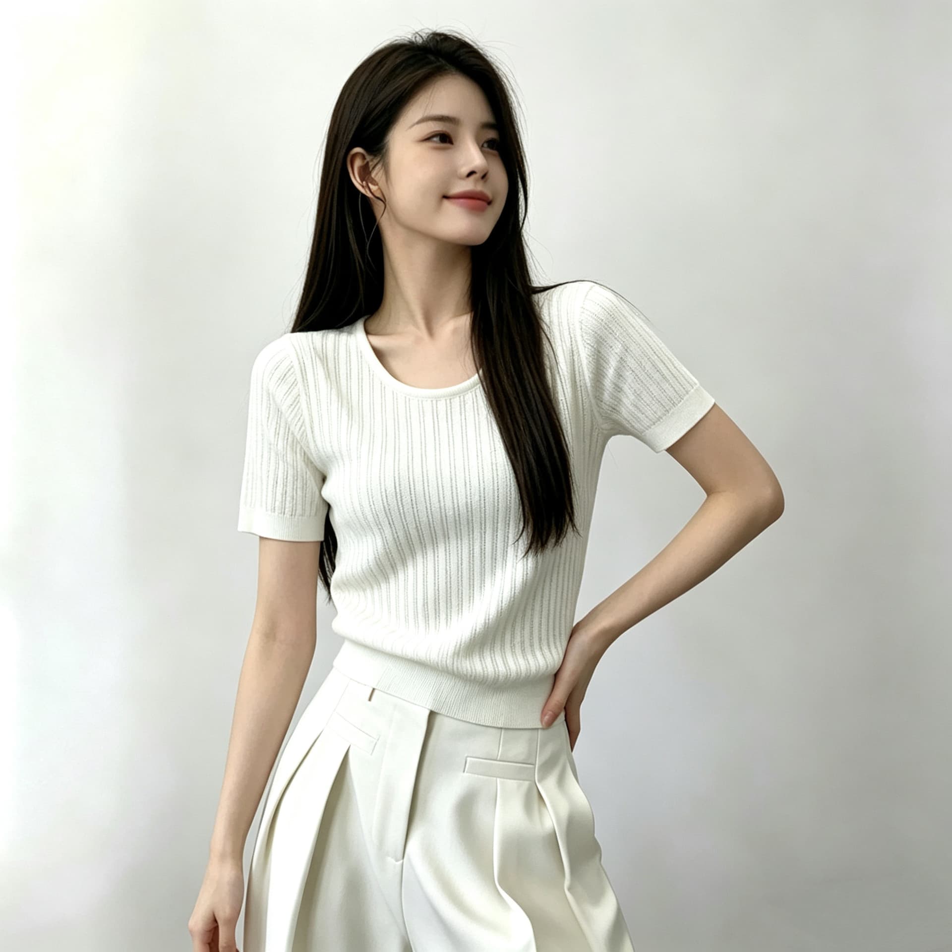 아름다운 라운드 넥 구덩이 기사 반팔 니트 스웨터 여성 아마 워시 물 여름 얇은 스타일 외국 가스 연령 감소 티셔츠 Chic 맨위 상세 이미지 4