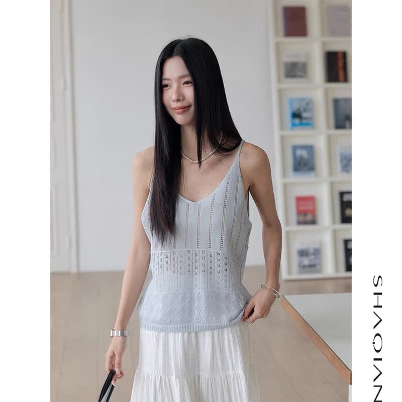 화이트 홀로우 아웃 캐미솔 2026 여름 새로운 몸매 가꾸기 외국 가스 작은 대중 달콤한 핫걸 패션 개성 맨위 이미지 2