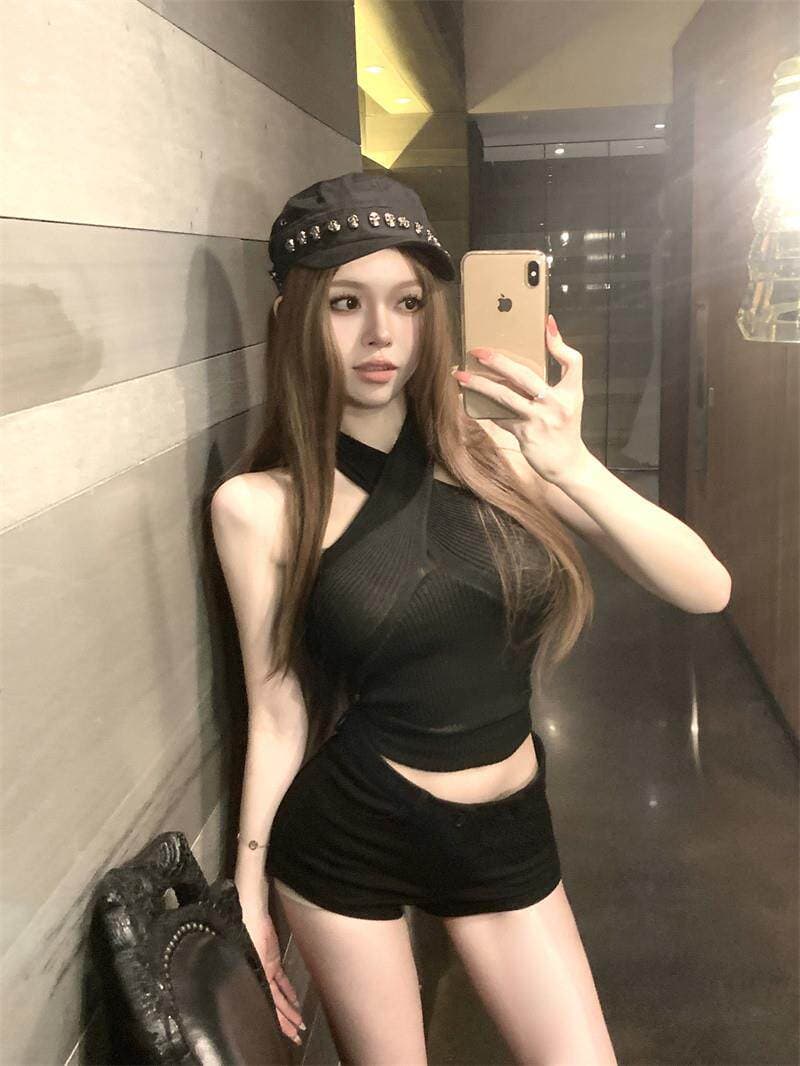 한국 스타일 니트 슬립 작은 조끼 여성 의류 여름 새로운 십자가 행침 목 섹시함 달콤한 핫걸 쇼트 스타일 맨위 여성 상세 이미지 21
