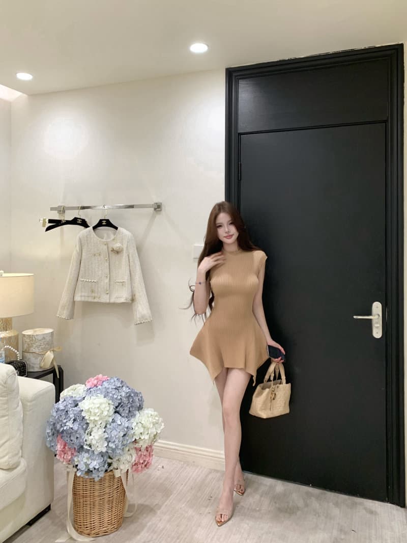 빛 요리 한 바람 카키 색 터틀넥 니트 여성 드레스 여름 여성 여름 품격 섹시함 A라인 스커트 상세 이미지 29