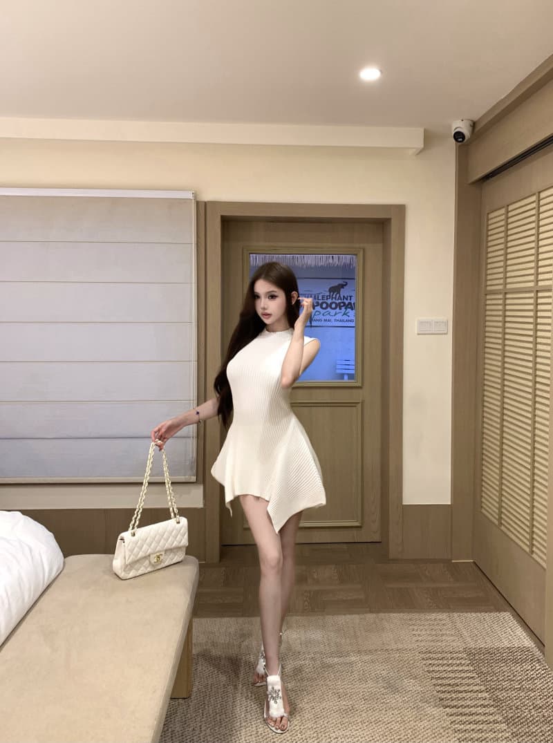 빛 요리 한 바람 카키 색 터틀넥 니트 여성 드레스 여름 여성 여름 품격 섹시함 A라인 스커트 상세 이미지 31
