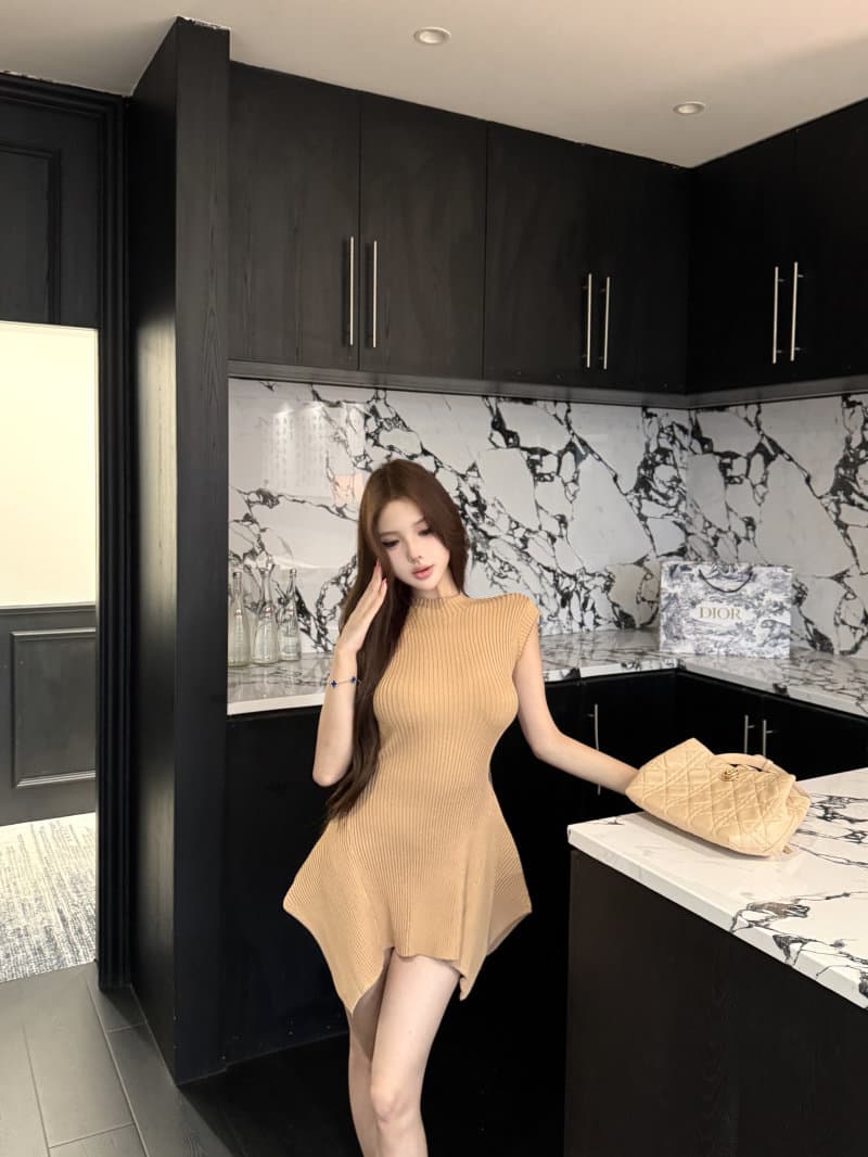 빛 요리 한 바람 카키 색 터틀넥 니트 여성 드레스 여름 여성 여름 품격 섹시함 A라인 스커트 상세 이미지 35