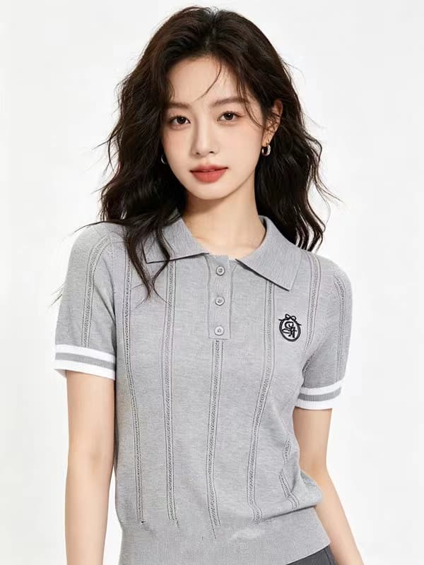 미니멀리즘 문예 반팔 POLO 칼라 얼음 실크 니트 스웨터 여성 여름 2026 년 새로운 맨위 프랑스식 작은 이미지 2