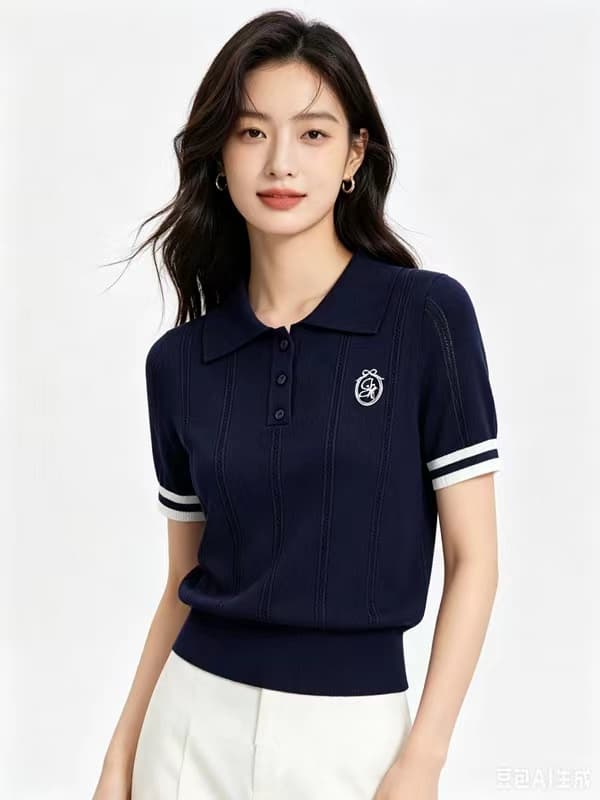 미니멀리즘 문예 반팔 POLO 칼라 얼음 실크 니트 스웨터 여성 여름 2026 년 새로운 맨위 프랑스식 작은 상세 이미지 1