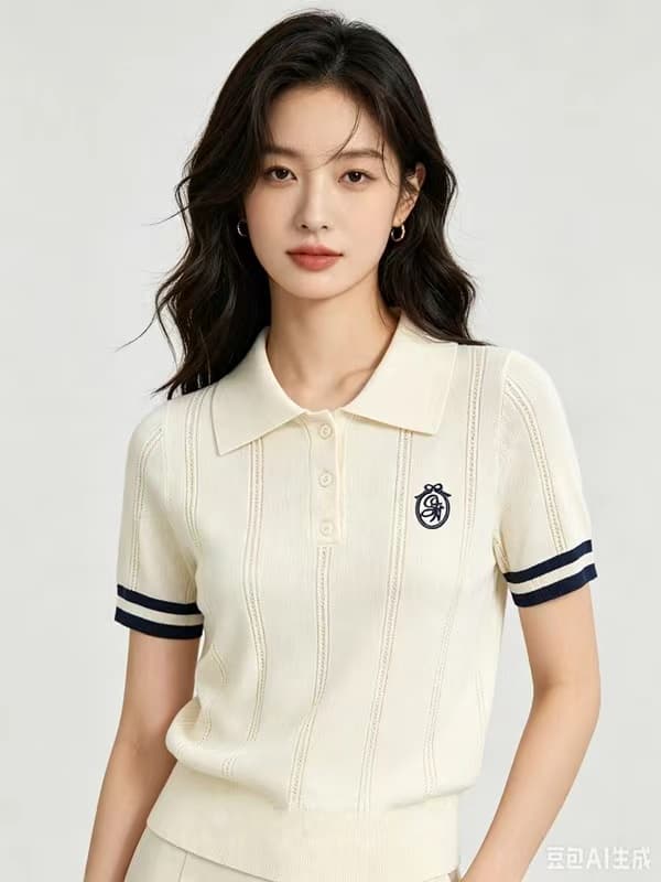 미니멀리즘 문예 반팔 POLO 칼라 얼음 실크 니트 스웨터 여성 여름 2026 년 새로운 맨위 프랑스식 작은 상세 이미지 3