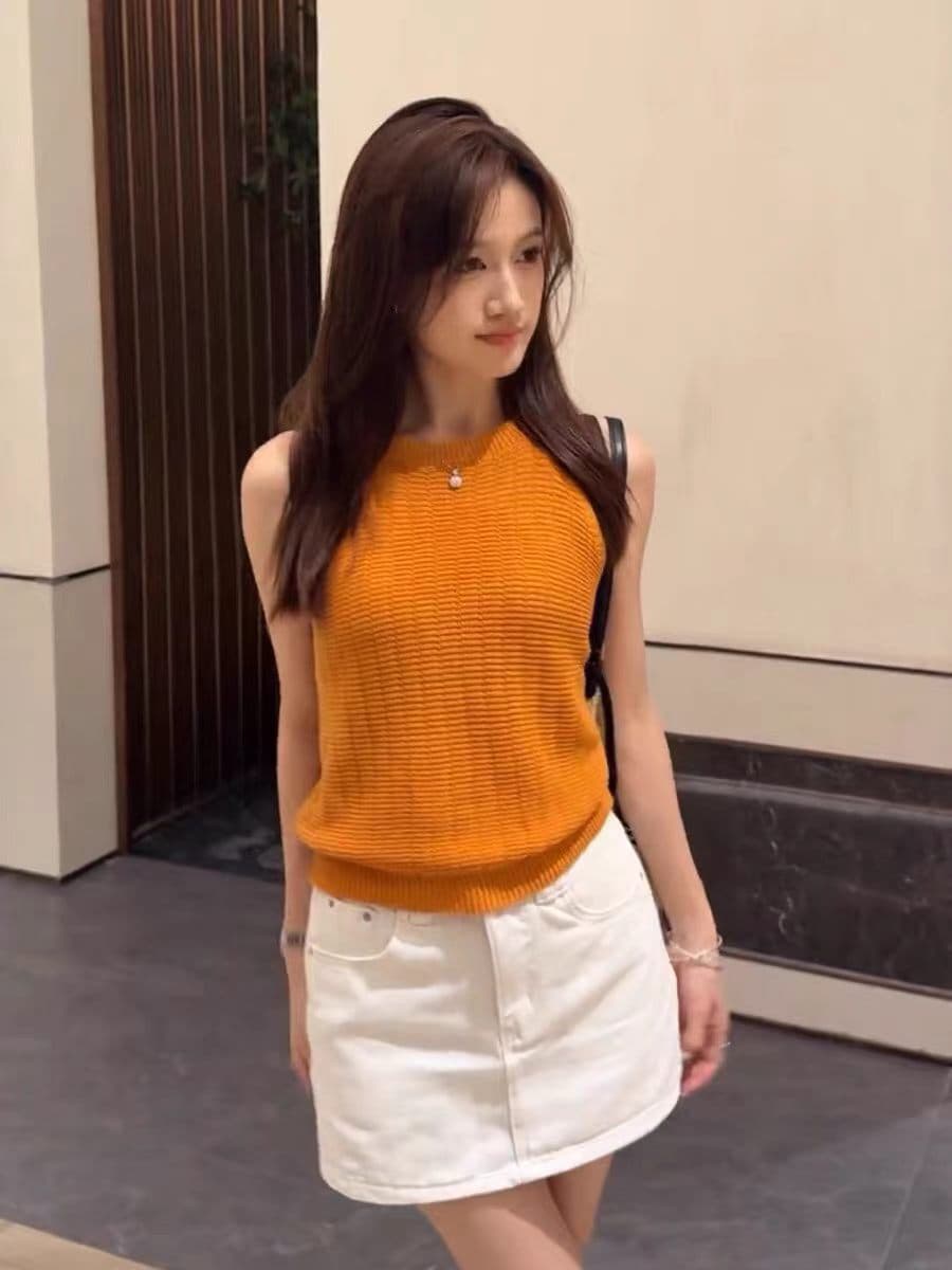 한 부서 행침 목 니트 캐미솔 여름 디자인 센스 출퇴근 품격 미니멀리즘 캐주얼 몸매 가꾸기 슬림해 보이는 맨위 상세 이미지 5