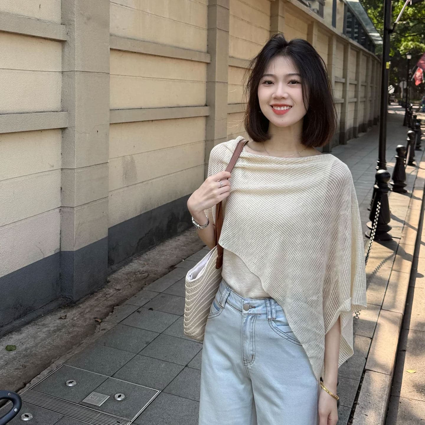 오래된 돈 바람 착용 가져 가라. 페이크 레이어드 얼음 실크 반팔 니트 스웨터 여성 여름 루즈핏 얇고 가벼운 통기성 망토 숄 맨위 상세 이미지 2