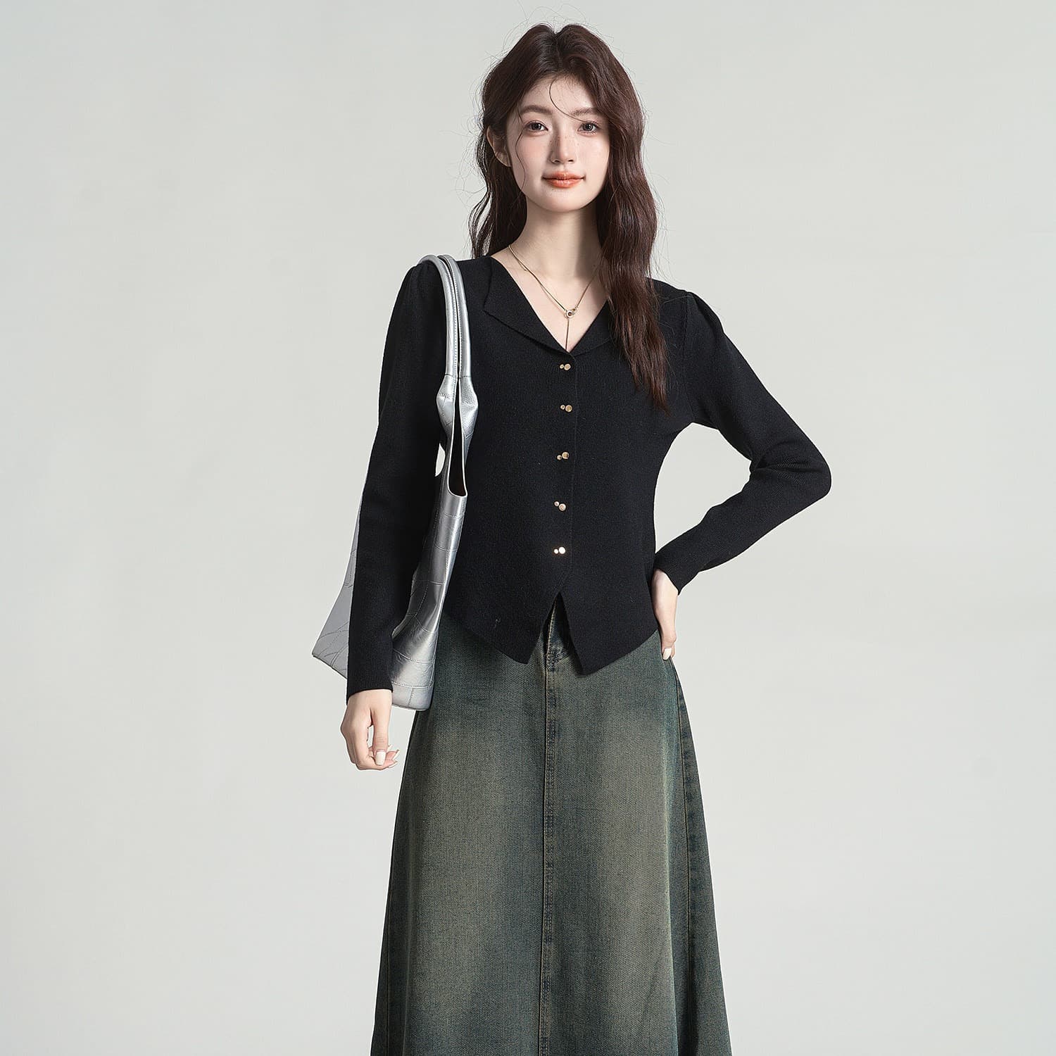 2026 가을 겨울 새로운 한국 스타일 V넥 긴팔 니트 스웨터 여성 긍정적 인 어깨 몸매 가꾸기 슬림해 보이는 인사이드 가져 가라. 만나는 맨위 이미지 5