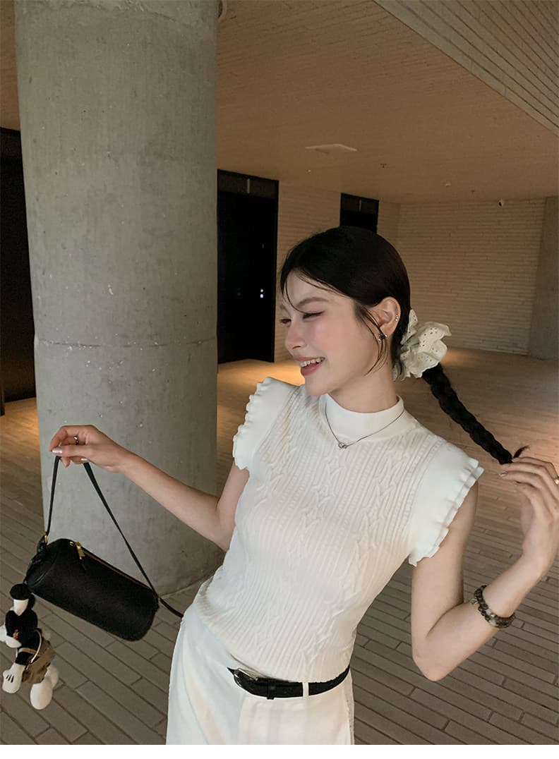 스탠드 칼라 양모 몸매 가꾸기 작은 날다 소매 짠 셔츠 여성 2026 새로운 민소매 조끼 맨위 높음 지혜 센스 상세 이미지 7