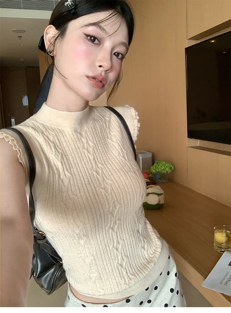 스탠드 칼라 양모 몸매 가꾸기 작은 날다 소매 짠 셔츠 여성 2026 새로운 민소매 조끼 맨위 높음 지혜 센스 상세 이미지 24