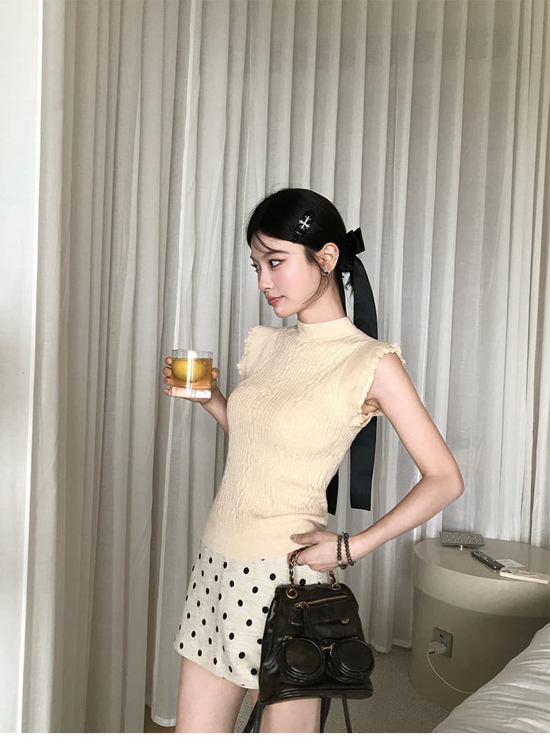 스탠드 칼라 양모 몸매 가꾸기 작은 날다 소매 짠 셔츠 여성 2026 새로운 민소매 조끼 맨위 높음 지혜 센스 상세 이미지 25