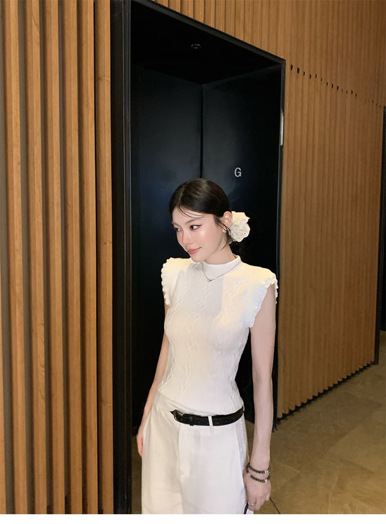스탠드 칼라 양모 몸매 가꾸기 작은 날다 소매 짠 셔츠 여성 2026 새로운 민소매 조끼 맨위 높음 지혜 센스 상세 이미지 32