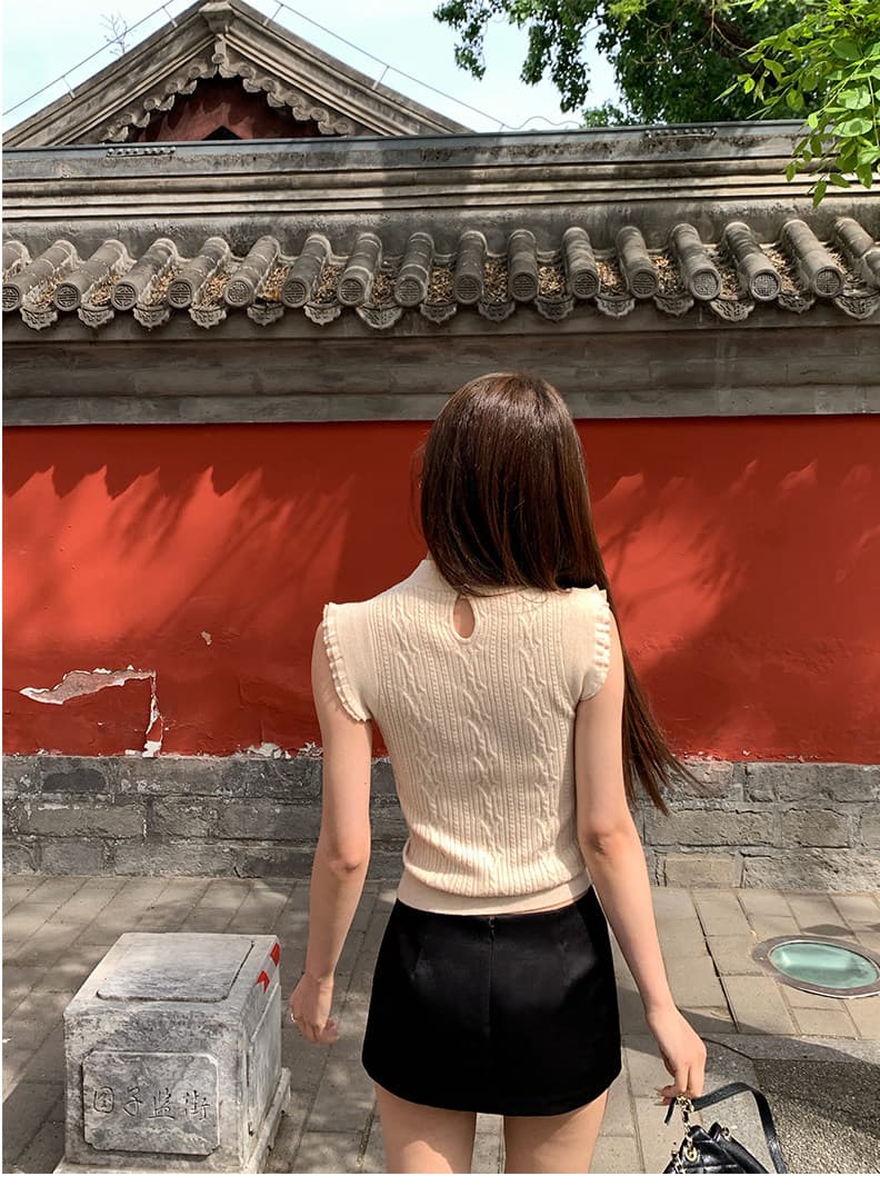 스탠드 칼라 양모 몸매 가꾸기 작은 날다 소매 짠 셔츠 여성 2026 새로운 민소매 조끼 맨위 높음 지혜 센스 상세 이미지 36