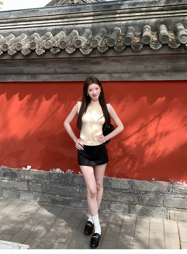 스탠드 칼라 양모 몸매 가꾸기 작은 날다 소매 짠 셔츠 여성 2026 새로운 민소매 조끼 맨위 높음 지혜 센스 상세 이미지 38
