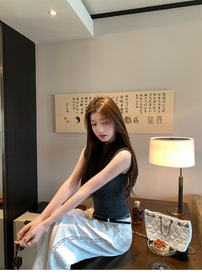 스탠드 칼라 양모 몸매 가꾸기 작은 날다 소매 짠 셔츠 여성 2026 새로운 민소매 조끼 맨위 높음 지혜 센스 상세 이미지 41
