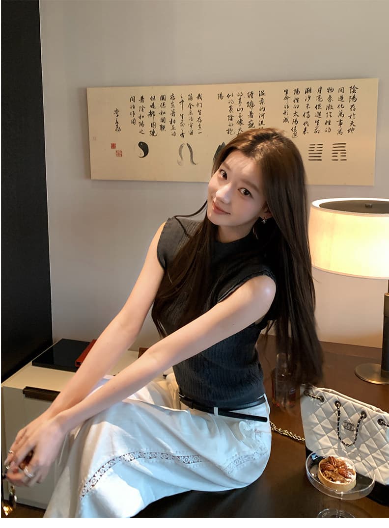 스탠드 칼라 양모 몸매 가꾸기 작은 날다 소매 짠 셔츠 여성 2026 새로운 민소매 조끼 맨위 높음 지혜 센스 상세 이미지 46