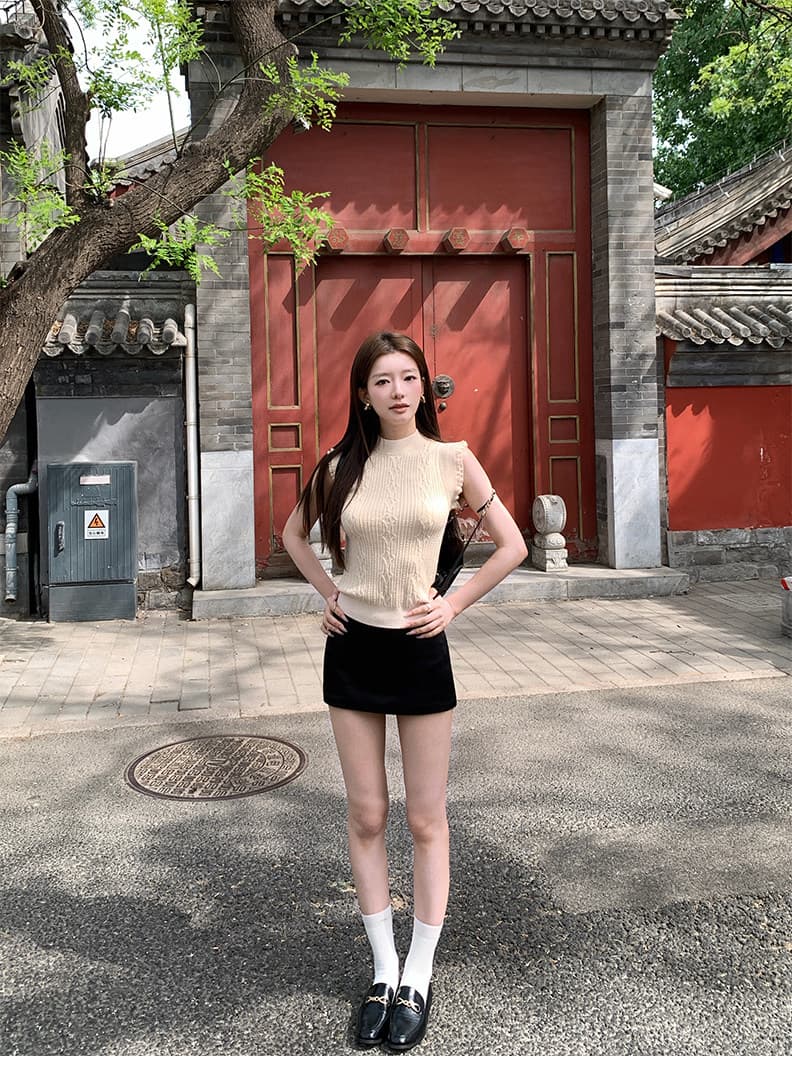 스탠드 칼라 양모 몸매 가꾸기 작은 날다 소매 짠 셔츠 여성 2026 새로운 민소매 조끼 맨위 높음 지혜 센스 상세 이미지 47