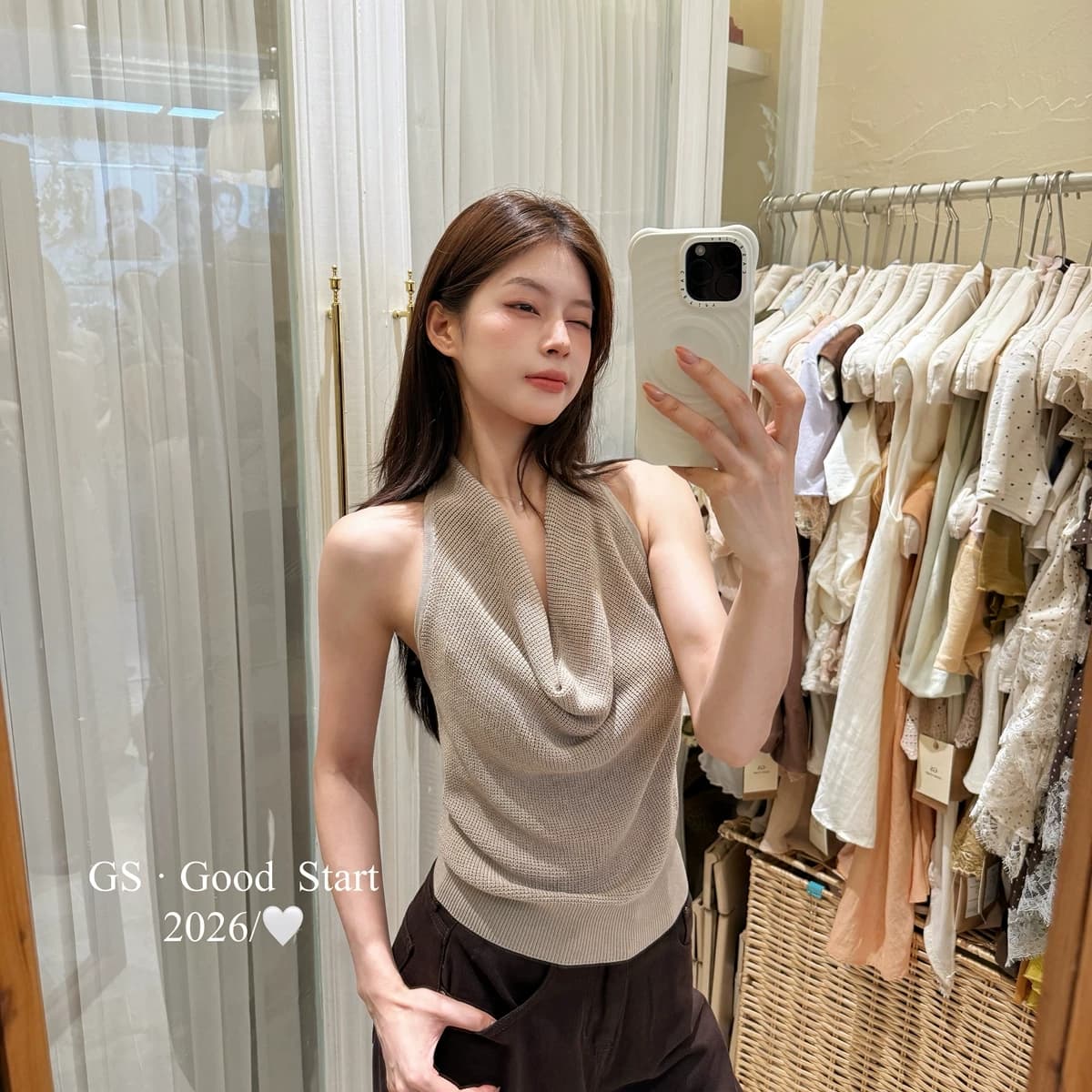 gs.good start- 프랑스식 느긋한 바람 깊은 V 넥 몸매 가꾸기 단색 행침 목 니트 작은 셔츠 조끼 d1231 상세 이미지 2