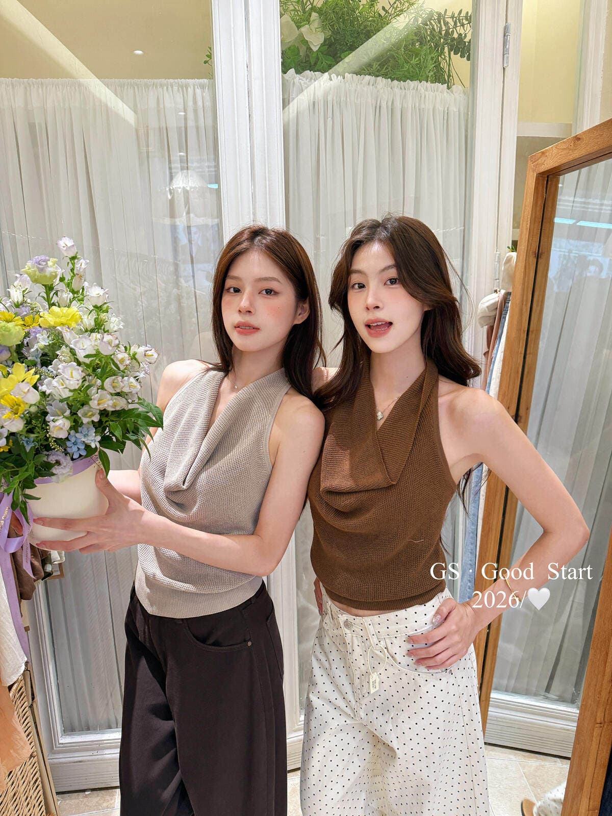 gs.good start- 프랑스식 느긋한 바람 깊은 V 넥 몸매 가꾸기 단색 행침 목 니트 작은 셔츠 조끼 d1231 상세 이미지 7