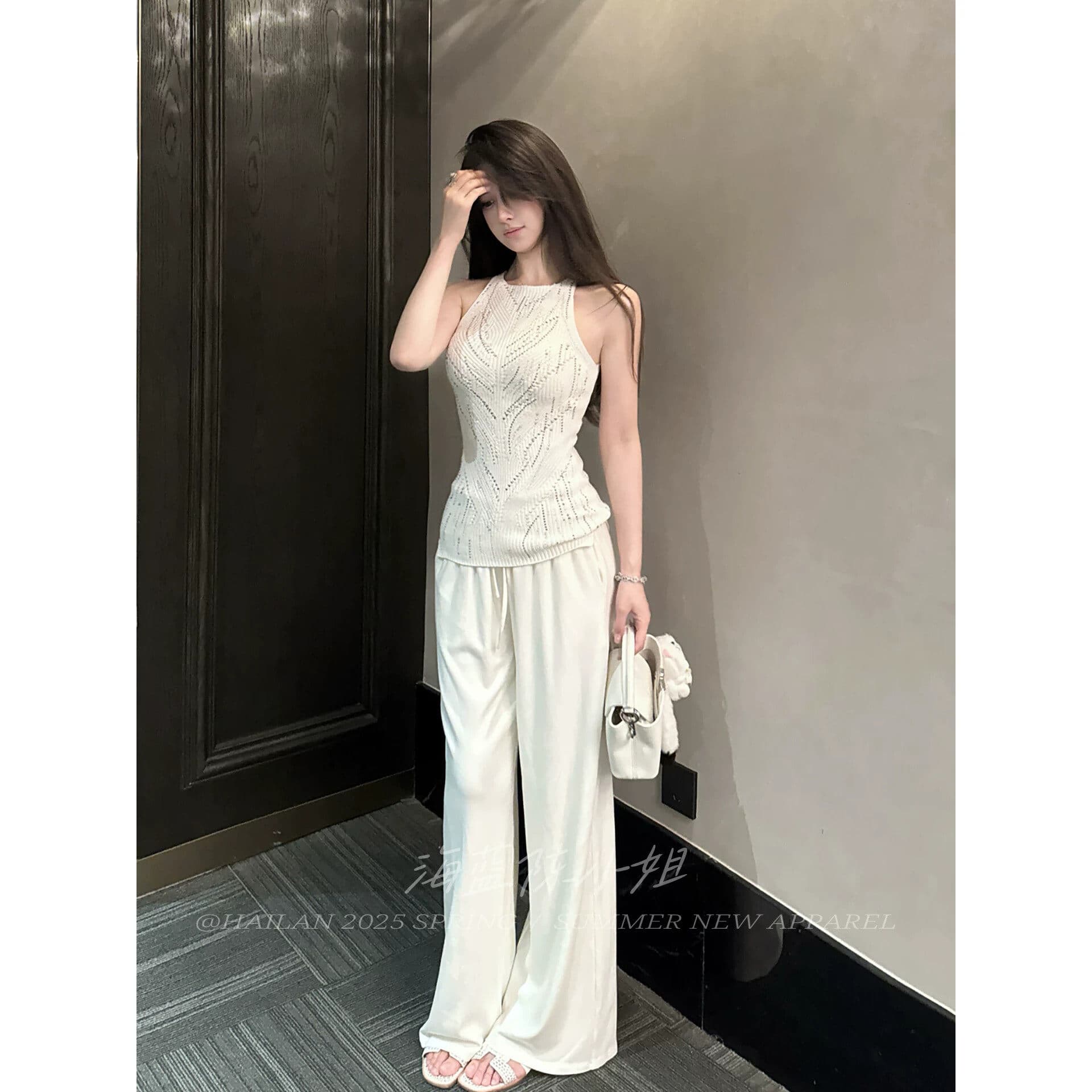 프랑스식 홀로우 아웃 핫픽스 조끼 여성 가을 고급 센스 명문 여성 품격 몸매 가꾸기 슬림해 보이는 아름다운 외출용 민소매 맨위 이미지 3