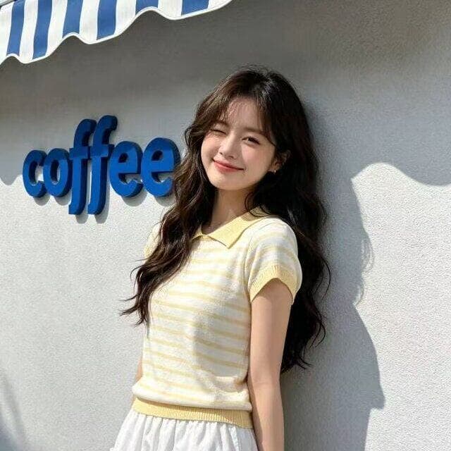 한 부서 학원 스타일 파란색 스트라이프 polo 폴로 칼라 니트 반팔 티셔츠 여성 여름 아름다운 연령 감소 다용도 맨위 상세 이미지 3