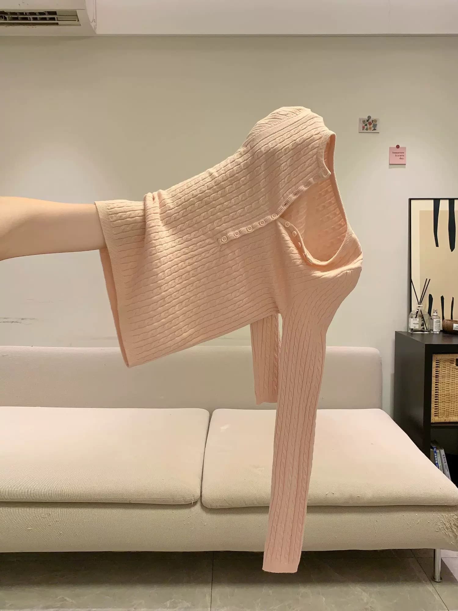 miu 부서 핑크색 꽈배기 헨리 칼라 긍정적 인 어깨 긴팔 니트 스웨터 여성 가을 겨울 몸매 가꾸기 bm 인사이드 가져 가라. 기본 셔츠 맨위 상세 이미지 13