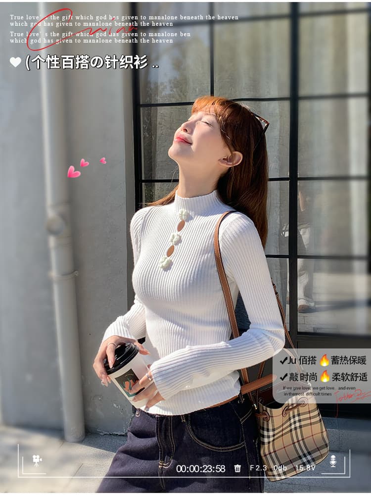 용 자매 홈 화이트 반하이넥 스웨터 기본 셔츠 여성 의류 인사이드 가져 가라. 2026 새로운 봄 가을 고급 센스 니트 맨위 상세 이미지 7