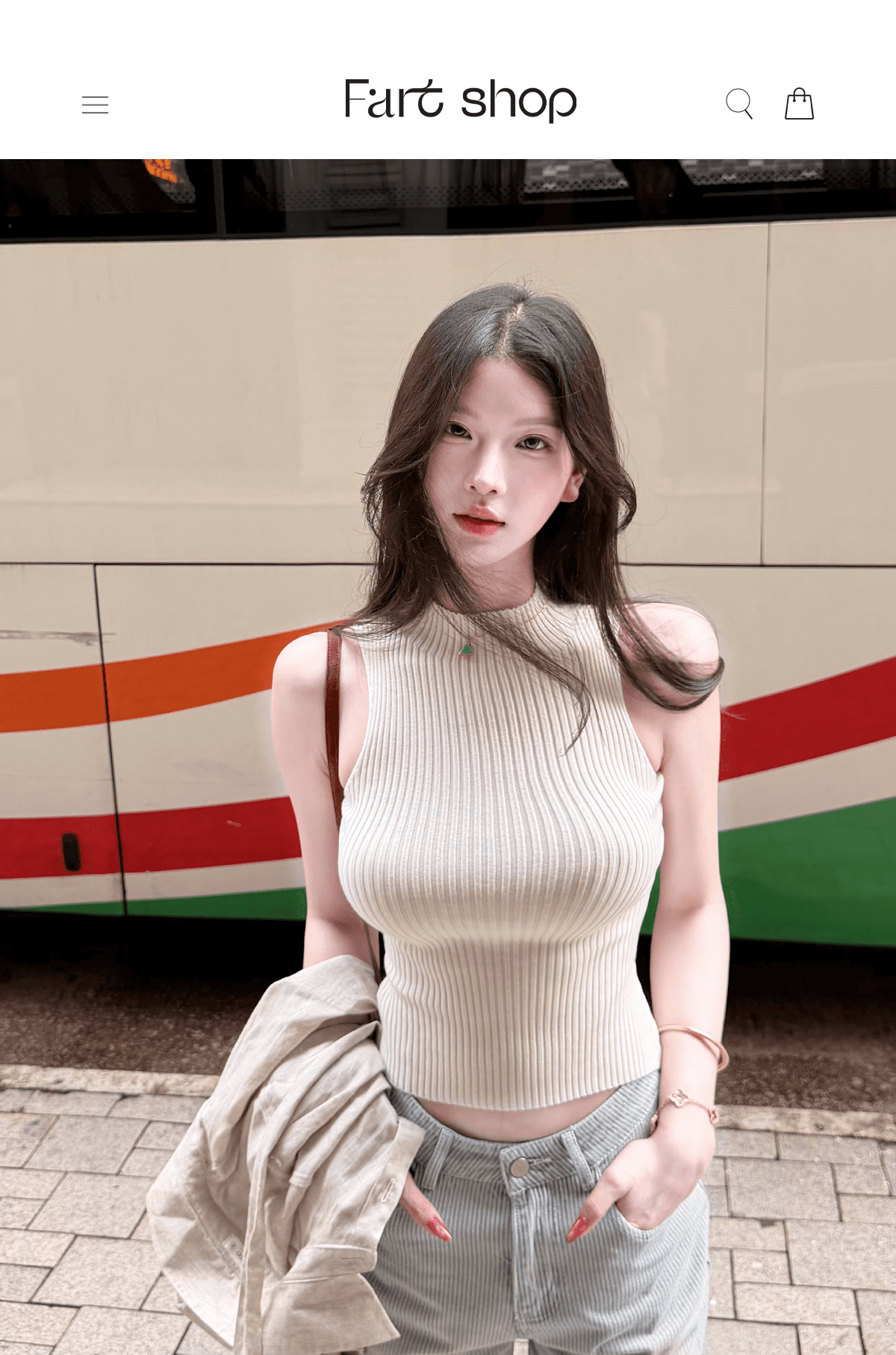 farte shop 바다 거리 일기 민소매 구덩이 기사 반하이넥 조끼 여성 여름 외출용 허리 수축 쇼트 스타일 켜기 상세 이미지 2