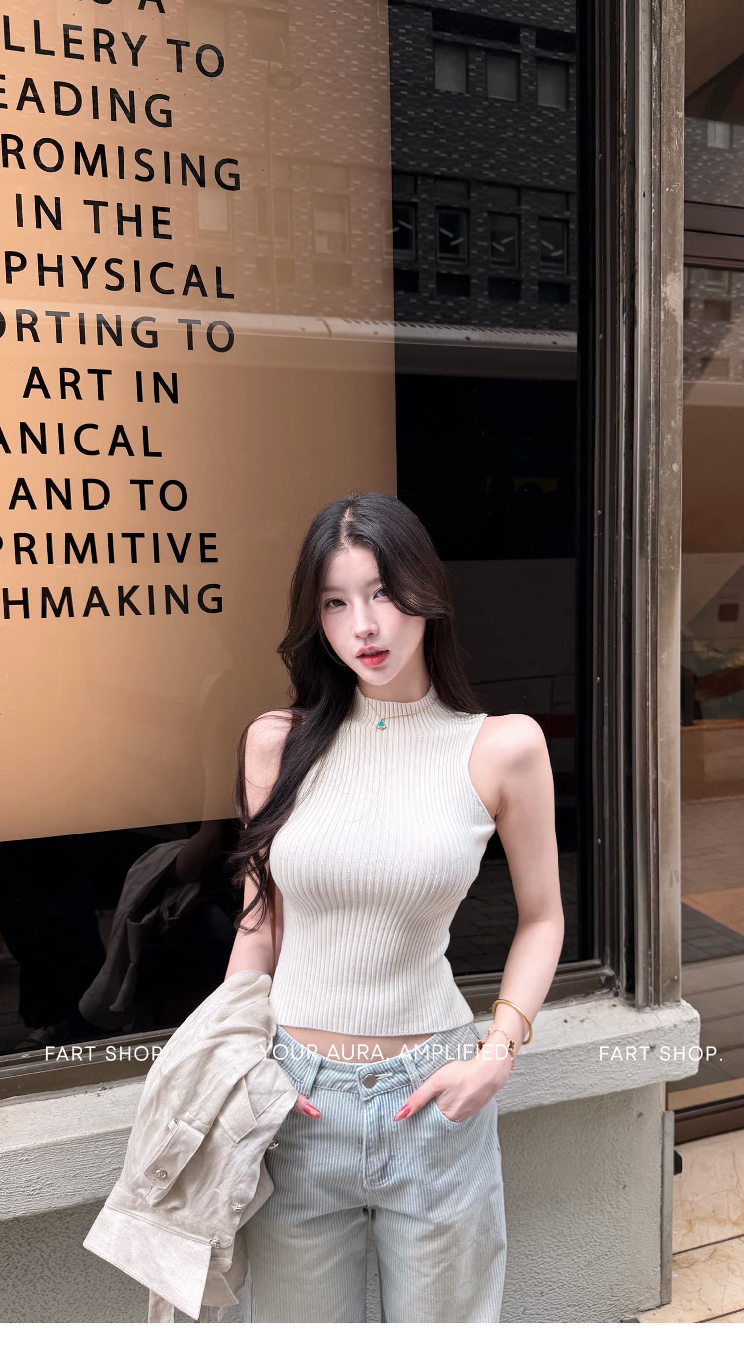 farte shop 바다 거리 일기 민소매 구덩이 기사 반하이넥 조끼 여성 여름 외출용 허리 수축 쇼트 스타일 켜기 상세 이미지 11