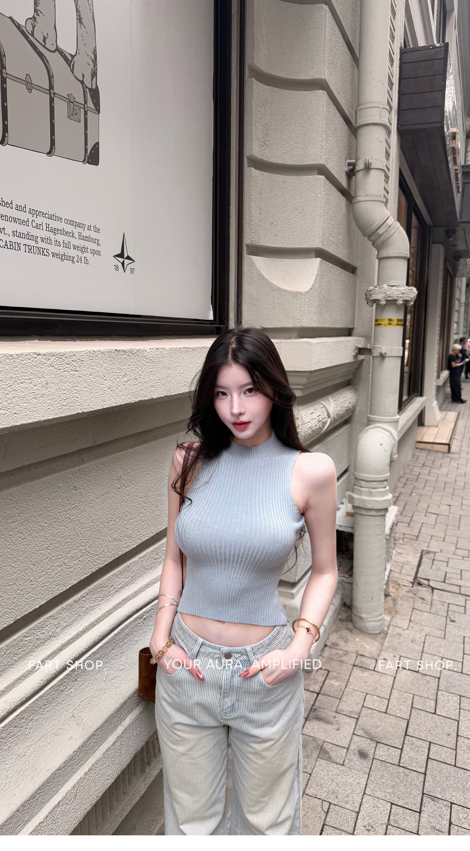 farte shop 바다 거리 일기 민소매 구덩이 기사 반하이넥 조끼 여성 여름 외출용 허리 수축 쇼트 스타일 켜기 상세 이미지 15