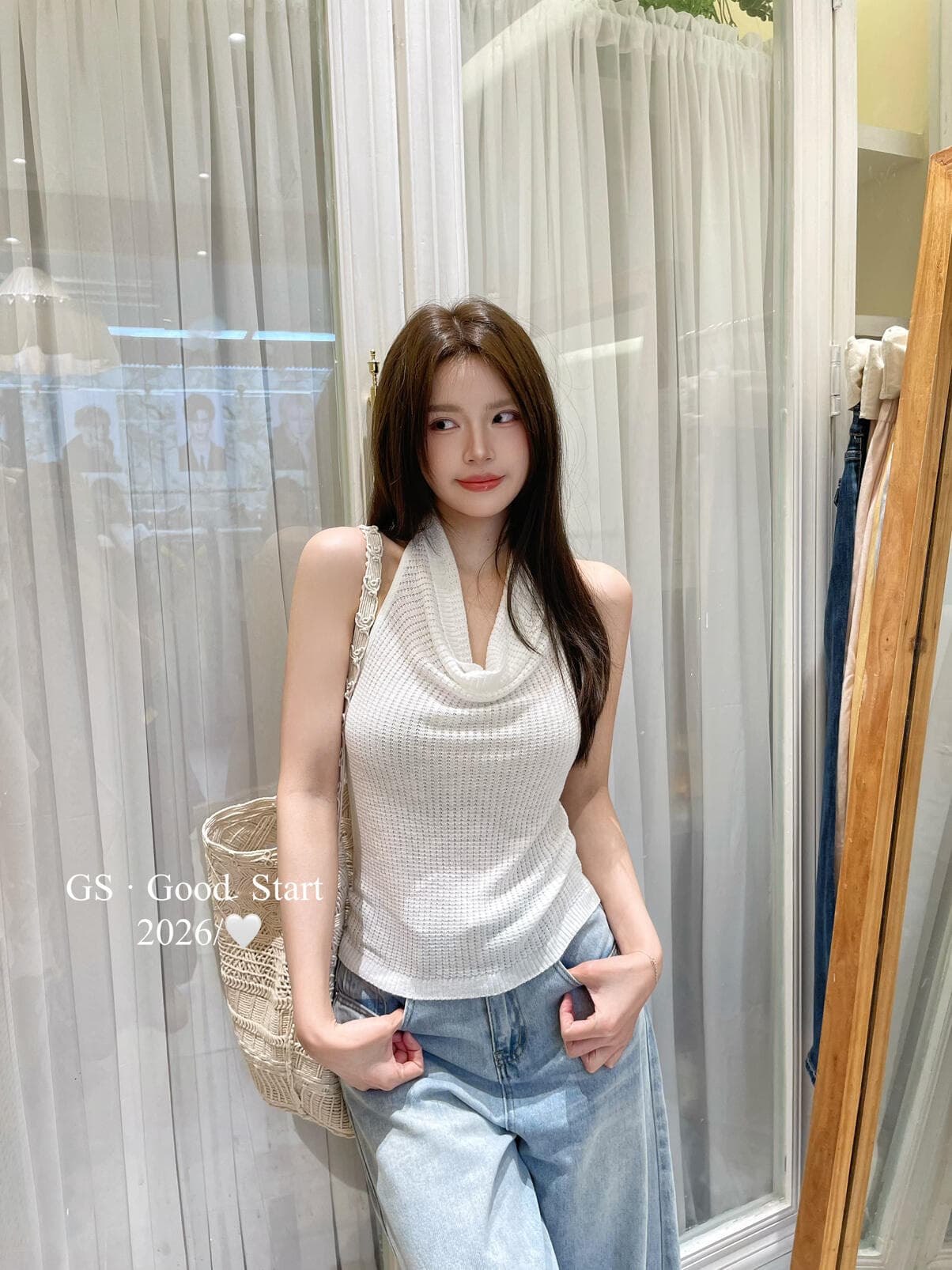 gs.good start- 주문 팬 작은 사람 이슬 뒷벽 균열 푸시 한 부서 세련된 순수한 욕망 흔들다 칼라 캐주얼 니트 조끼 상세 이미지 8