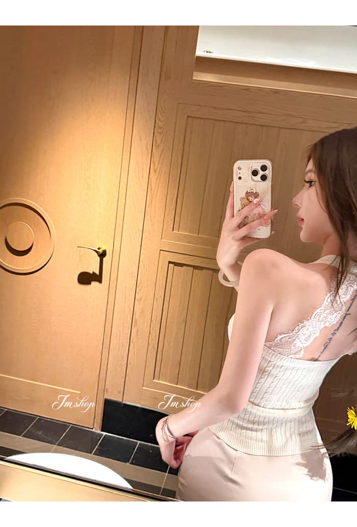 jmshop 서울 자매 순수한 욕망 바람 발굴하다 어깨 행침 목 조끼 여성 여름 레이스 조각 민소매 니트 맨위 상세 이미지 16