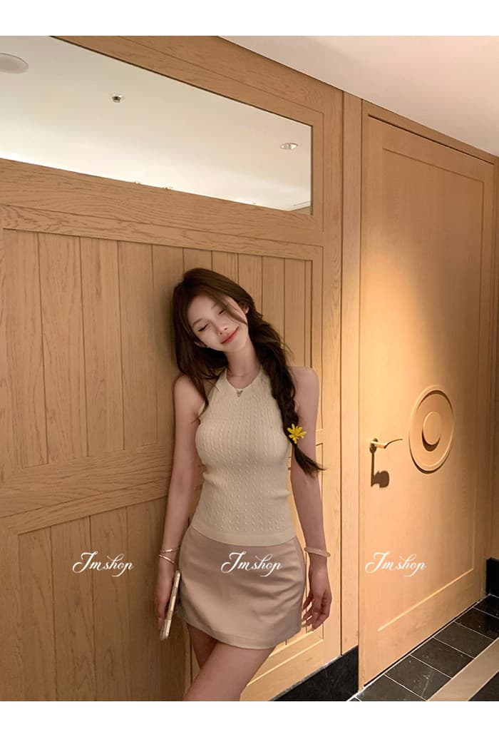 jmshop 서울 자매 순수한 욕망 바람 발굴하다 어깨 행침 목 조끼 여성 여름 레이스 조각 민소매 니트 맨위 상세 이미지 24