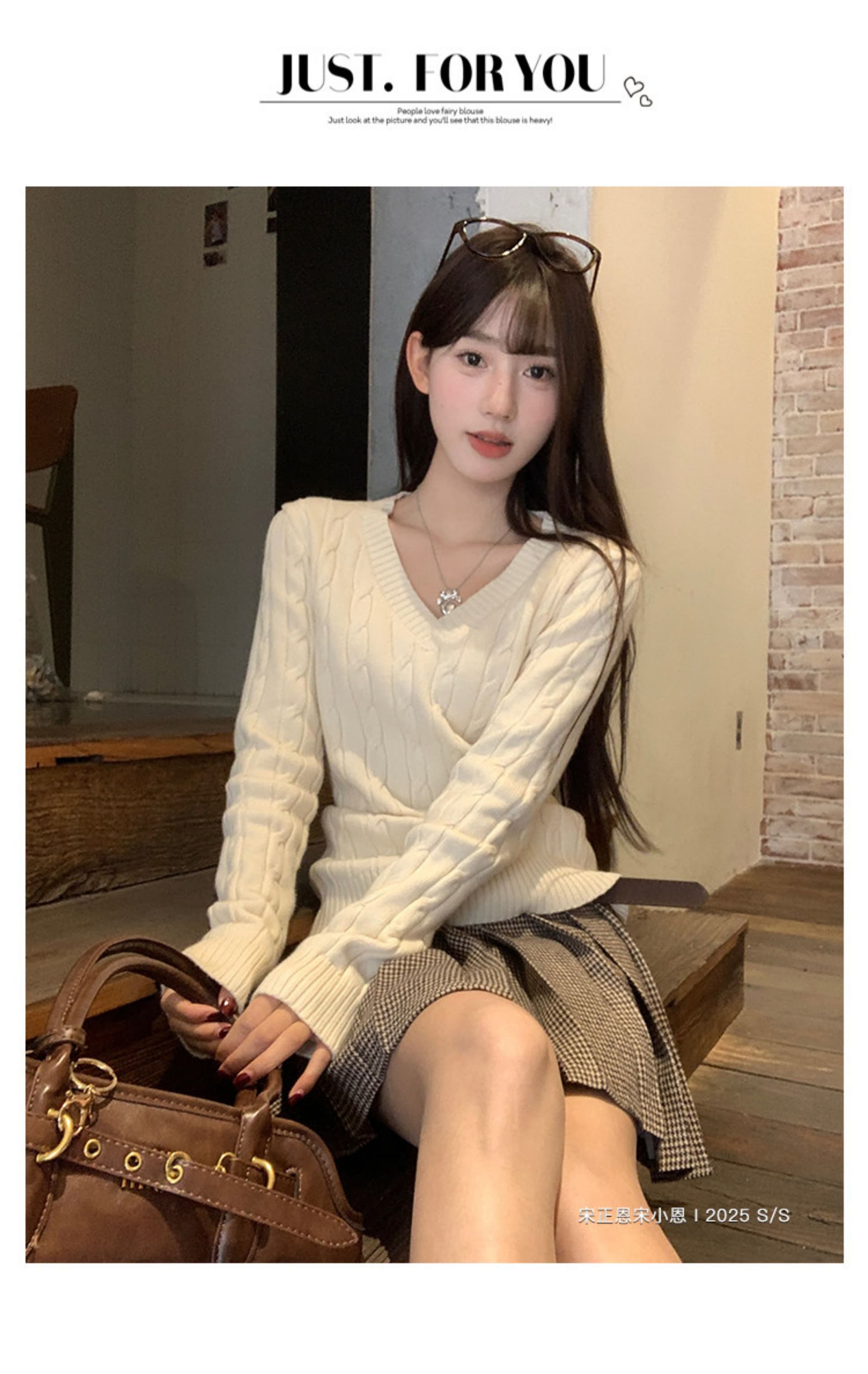 한 부서 V넥 스웨터 여자 2026 가을 겨울철 꽈배기 두꺼운 루즈핏 인사이드 가져 가라. 외출용 느긋한 바람 니트 스웨터 맨위 상세 이미지 10