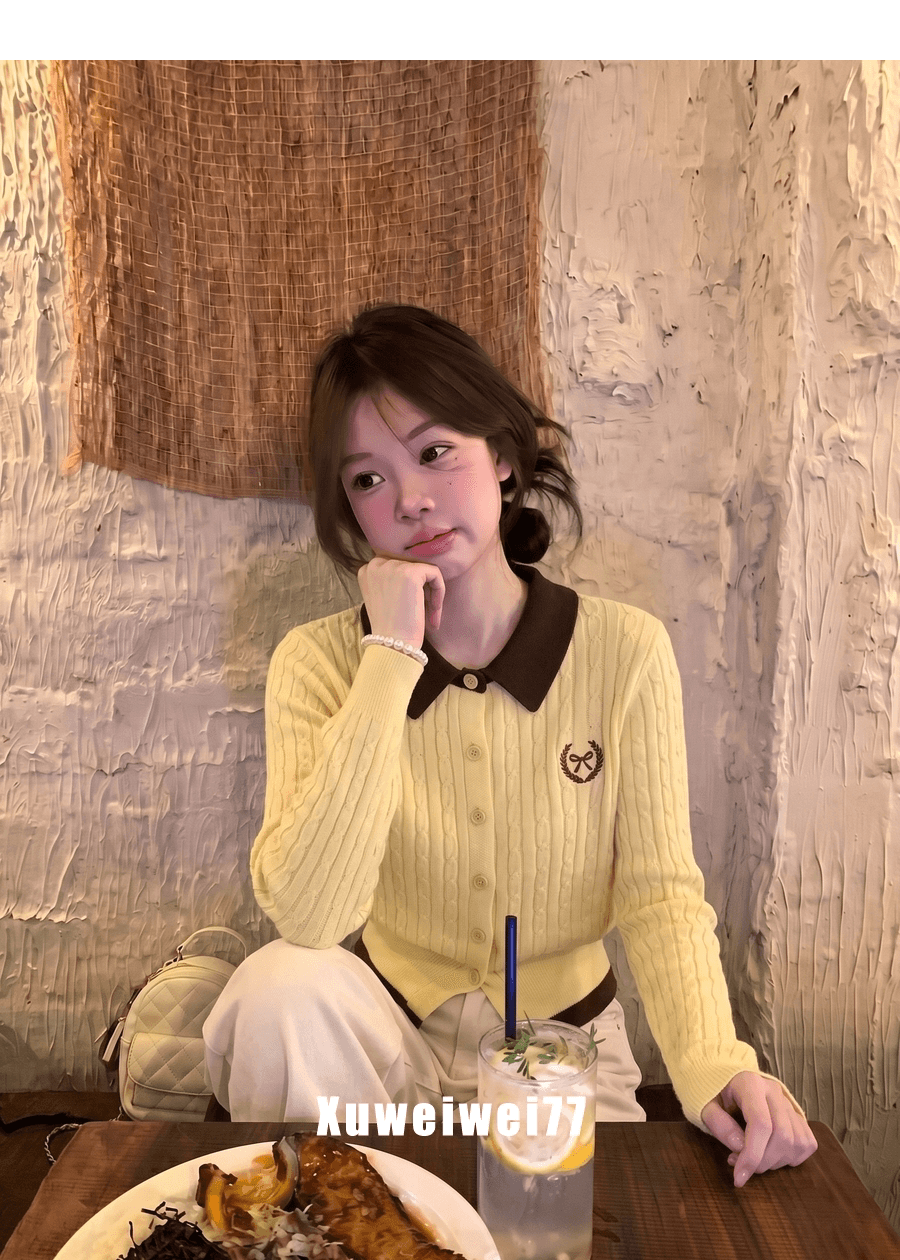 한 부서 학원 스타일 페이크 레이어드 배색 POLO 칼라 긴팔 니트 오픈 가디건 맨위 여성 의류 2026 조기 가을 새로운 상세 이미지 3