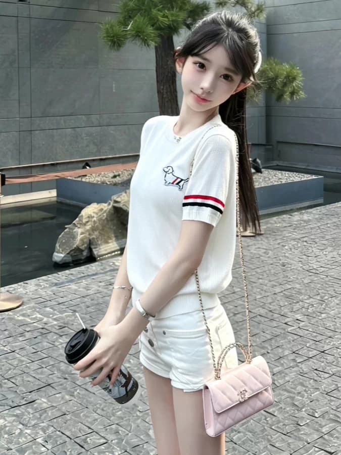 학원 스타일 외국 가스 연령 감소 반팔 티셔츠 여성 여름 2026 새로운 몸매 가꾸기 슬림해 보이는 자수 배색 아름다운 작은 맨위 상세 이미지 1