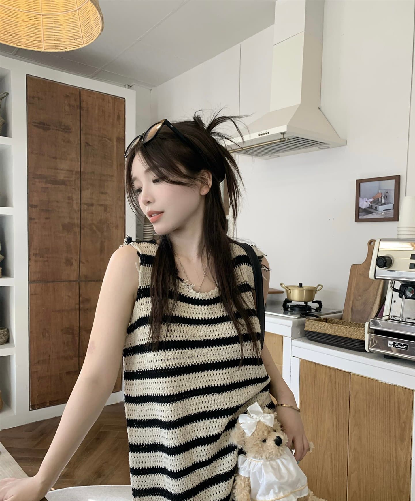 스트라이프 슬립 여성 드레스 여름 핫걸 루즈핏 캐주얼 해변가 휴가 작은 키 민소매 조끼 길다 치마 이미지 4