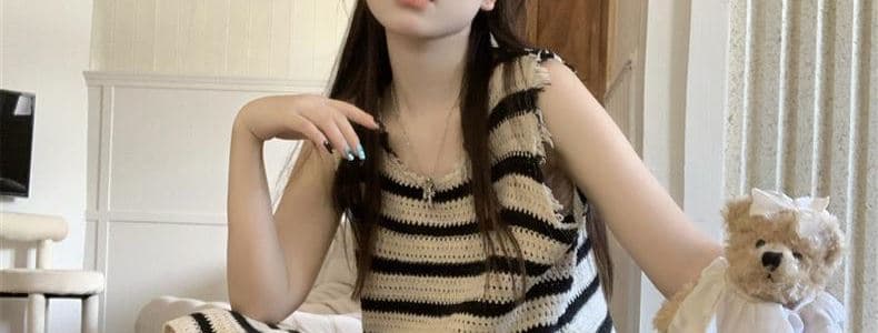 스트라이프 슬립 여성 드레스 여름 핫걸 루즈핏 캐주얼 해변가 휴가 작은 키 민소매 조끼 길다 치마 상세 이미지 3