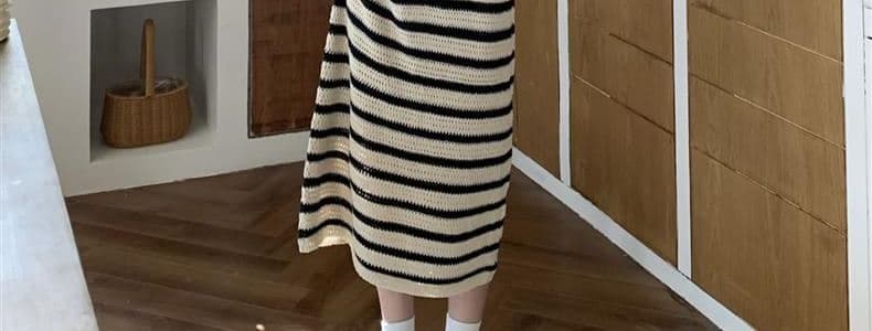 스트라이프 슬립 여성 드레스 여름 핫걸 루즈핏 캐주얼 해변가 휴가 작은 키 민소매 조끼 길다 치마 상세 이미지 10
