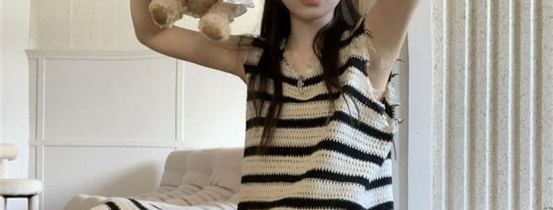 스트라이프 슬립 여성 드레스 여름 핫걸 루즈핏 캐주얼 해변가 휴가 작은 키 민소매 조끼 길다 치마 상세 이미지 18