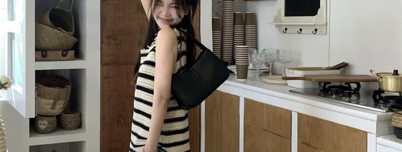스트라이프 슬립 여성 드레스 여름 핫걸 루즈핏 캐주얼 해변가 휴가 작은 키 민소매 조끼 길다 치마 상세 이미지 21