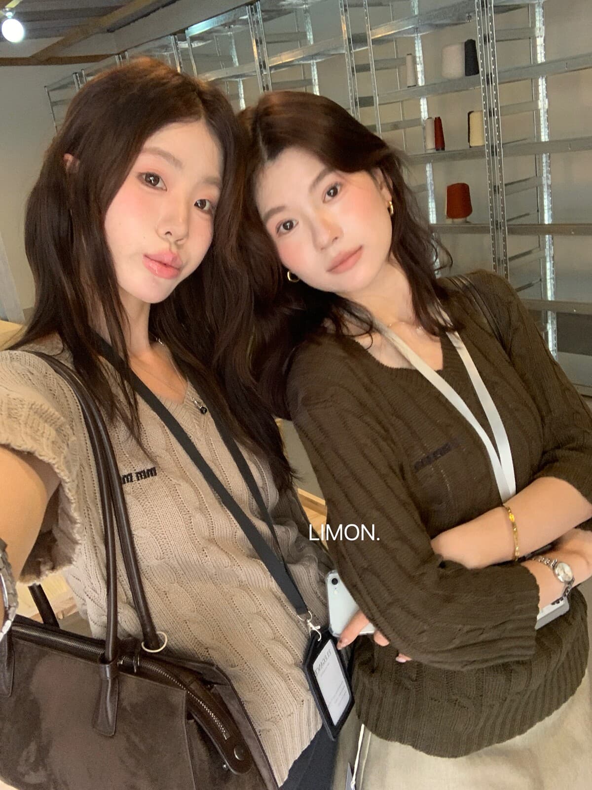 the limon 레몬 녹차 한 부서 품격 V넥 트위스트 꽃 자수 다용도 니트 스웨터 여성 중간 소매 맨위 가을 상세 이미지 14