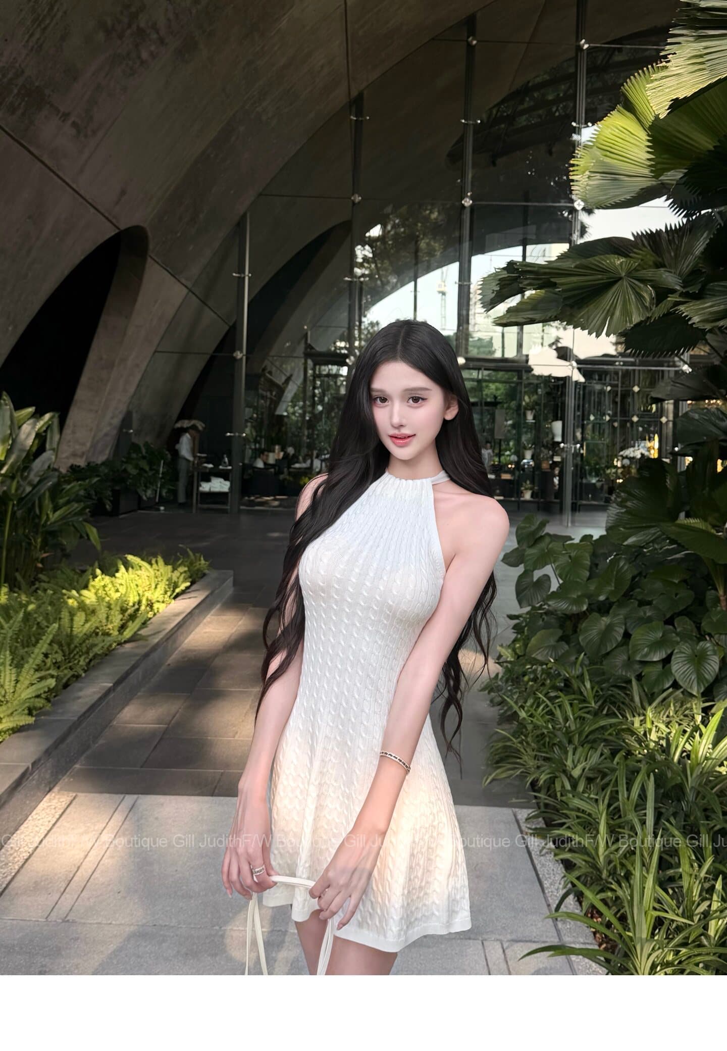 한 비 지아 화이트 행침 목 레이스업 꽈배기 허리 수축 여성 드레스 여름 민소매 새는 어깨 슬림해 보이는 우산 진자 한 마디 치마 상세 이미지 7