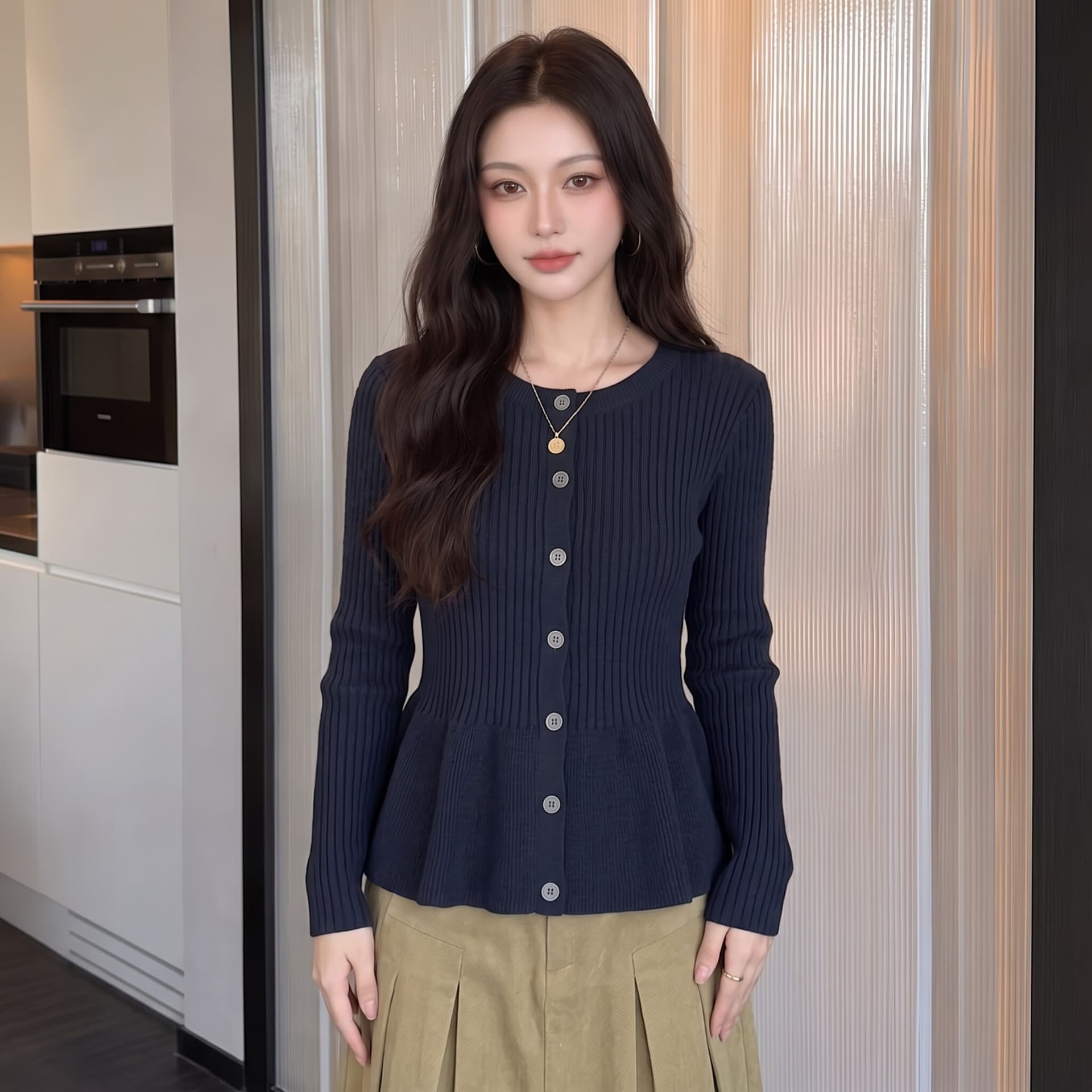 프랑스식 작은 대중 몸매 가꾸기 허리 수축 니트 스웨터 여성 2026 가을 새로운 긴팔 단추 스웨터 슬림해 보이는 다용도 맨위 이미지 2