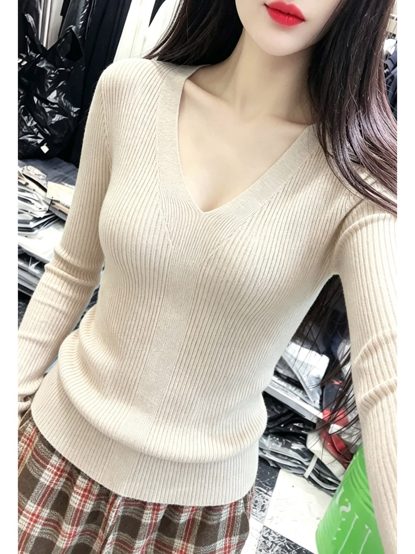 가을 겨울철 프랑스식 품격 고급 센스 다용도 몸매 가꾸기 긴팔 만나는 니트 스웨터 맨위 V넥 인사이드 가져 가라. 스웨터 여자