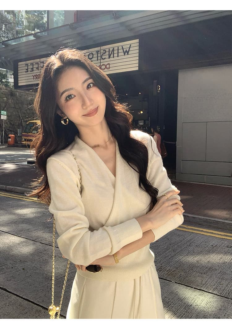 mulvan 느슨함 오래된 돈 조정 디자인 센스 십자가 니트 스웨터 여성 풀오버 V넥 스웨터 품격 맨위 상세 이미지 35