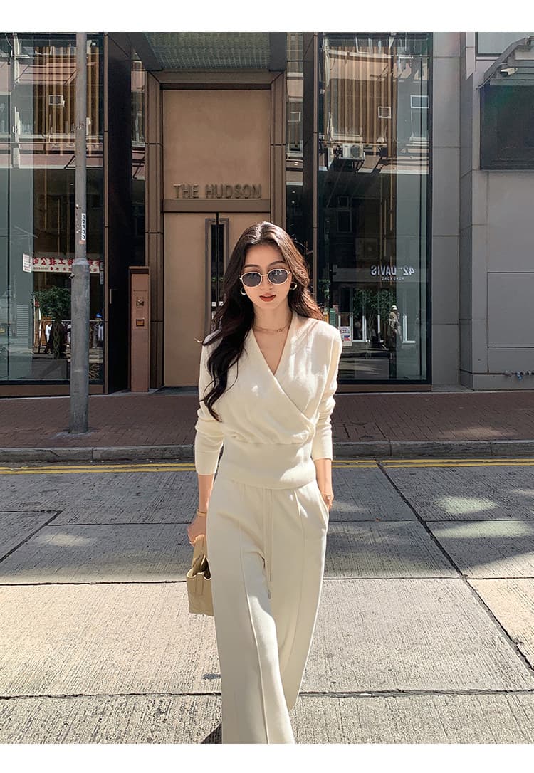 mulvan 느슨함 오래된 돈 조정 디자인 센스 십자가 니트 스웨터 여성 풀오버 V넥 스웨터 품격 맨위 상세 이미지 48
