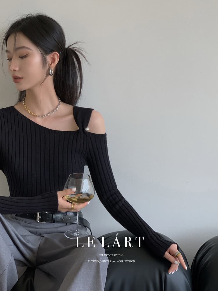 프랑스식 오프숄더 니트 스웨터 여성 가을 겨울 새로운 작은 대중 디자인 센스 긴팔 핫걸 바람 몸매 가꾸기 품격 다용도 맨위 이미지 2