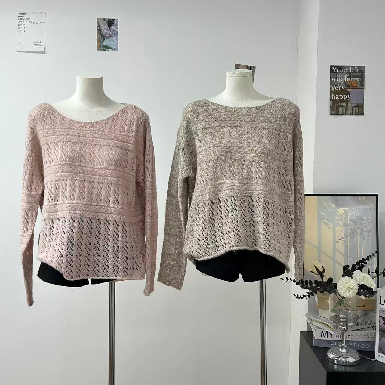 카키 색 자수 홀로우 아웃 블라우스 여자 가을 느긋한 느슨함 센스 착용 가져 가라. 루즈핏 라운드 넥 스웨터 니트 맨위 상세 이미지 9